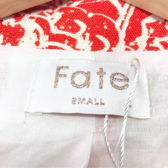 FATE Red Orange Linen Cotton Floral Print Cropped V Neck Spring Blazer NEW - Picture 14 of 16